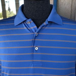 PETER MILLAR Men’s Blue & Orange 🍊 Striped ‘Summer Comfort’ Performance Shirt L